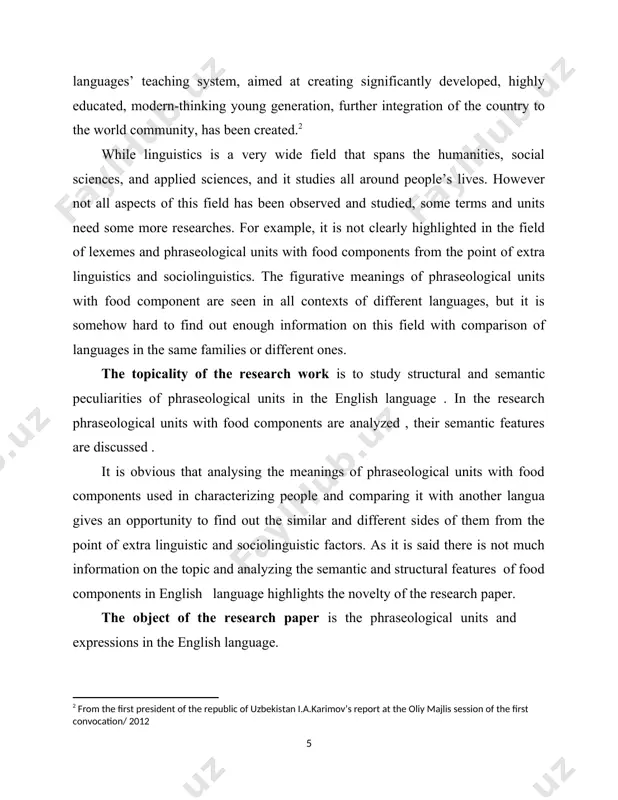 nts are analyzed, which shows the importance and the significant role in the context. · the theoretical value of the research work. the research paper analyses and investigates phraseological units in larger and deeper scope and also the aspects of theoretical value and its importance have been applied. the phraseological units with food components are studied in a deep perspective with the help of semantic and stylistic approaches. the work can mostly be used at advanced level, such as higher education, graduates doing research work in bachelor and master’s and other researchers interested in this subject. thus, it can be useful tool in disciplines such as stylistics, phraseology, lexicology, translation theory, history of english and others. · the practical value of the research work. the dissertation shows a great practical value for researchers as it contains various analysis of phraseological units which are commonly used in oral and written speech. …