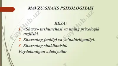 shaxs psixologiyasi — PPTX