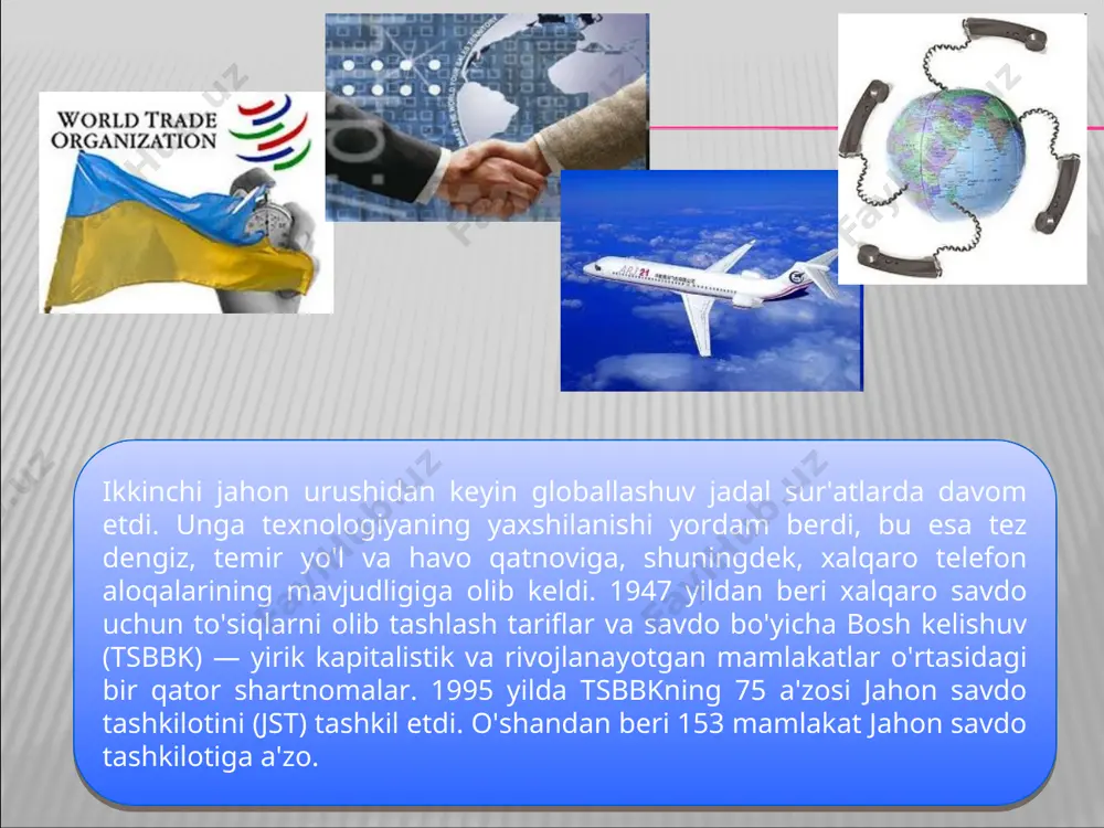 gi tahdidi malakali va kam malakali ishchilarning ish haqi darajasidagi tafovutning sezilarli darajada oshishi va ishsizlikning ko'payishi bilan bog'liq. to'rtinchi tahdid sifatida, ishchi kuchi yuqori bo'lgan mamlakatlar firmalarining ishlab chiqarish quvvatlarining bir qismini ish haqi past bo'lgan mamlakatlarga o'tkazishlari qayd etilgan. beshinchi tahdid ishchi kuchining harakatchanligi bilan bog'liq. global iqtisodiyot mamlakatlar iqtisodiyotiga qanday ta'sir qiladi? bu savol bir nechta javoblarni berishi mumkin : 1) mamlakatlar iqtisodiyoti yaxshi tomonga o'zgarmoqda (yaim o'sishi, aholi daromadlari, investitsiyalar, ishsizlik va inflyatsiyaning pasayishi). bunga misol evropa ittifoqi mamlakatlari bo'lishi mumkin; 2) mamlakatlar iqtisodiyoti o'zgarmaydi (globallashuv tendentsiyalari mamlakatdagi doimiy vaziyatga ta'sir qilmaydi). misol-yaponiya; 3) mamlakatlar iqtisodiyoti yomon tomonga o'zgarmoqda (yaim pasayishi, aholi daromadlari, inflyatsiya va ishsizlikning kuchayishi). bu erda bozor iqtisodiyotiga o'tishni boshlagan mamlakatlar, shuningdek afrika mamlakatlari misol bo'la oladi. globallashuv o'zining chuqur iqtisodiy, texnologik va ijtimoiy o'zgarishlari bilan, shubhasiz, global ekotizimga ta'sir qiladi. va bu umuminsoniy xavfsizlikning odatiy muammosi. hozirgacha rivojlangan davlatlar atrof-muhitga etkazilgan umumiy …