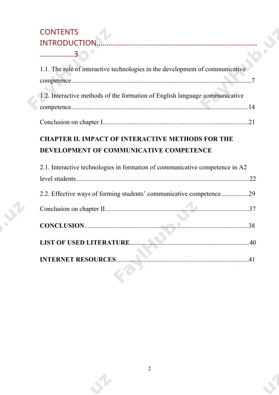 .........................................................40 internet resources.................................................................................41 intrоductiоn the presence of future specialists’ foreign language communicative competence is one of the more recent requirements for high school foreign language proficiency. it is defined as a specific level of language proficiency, speech, and social and cultural set of knowledge, skills, and abilities that enable individuals to vary acceptably and appropriately their communicative behaviour in a communicative way depending on the functional predictors of foreign language communication and serve as the foundation for qualified information and creative activities in a variety of fields. students’ willingness to use the opportunities of a foreign language for professional self-education is correlated with their communicative structure and levels in that language. “the time has come to create in uzbekistan a new system of teaching foreign languages, which will become a solid foundation for the future. since we set ourselves the goal of building a competitive state, from now on, graduates …