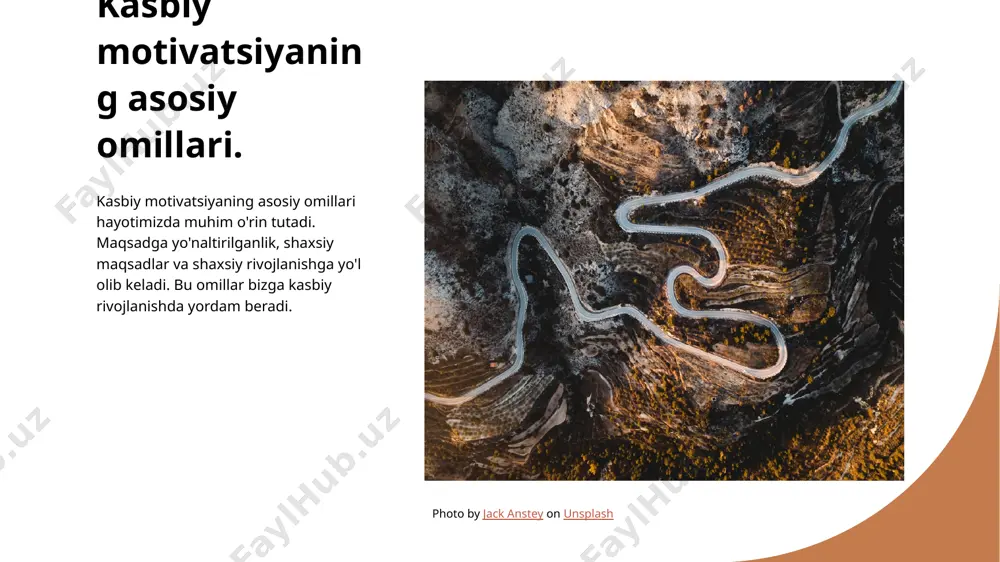 ish uchun qadamlar va strategiyalar. 2 o'z bilim va ko'nikmalarini rivojlantirish - o'z bilim va ko'nikmalarini rivojlantirish uchun kurslar, seminardan foydalanish va yangi texnologiyalarni o'rganish keng imkoniyatlarga ega. 3 networking va aloqa tuzish - sizning kariyeringizni oshirish uchun networking va aloqa tuzishning ahamiyati, ish bilan bog'liq yangiliklarni o'rganish va xalqaro munosabatlar. 4 tayyorgarlikni rivojlantirish - tayyorgarlikni rivojlantirishning ahamiyati, maqsadga yo'naltirilgan ish rejalarini yaratish, vaqtni samarali boshqarish va mahsulotiviyatni oshirish usullari. kasbiy maqsadlarga erishishning yollarini tahlil qilish 01 kasbiy maqsadlarga yo'l harakati kasbiy maqsadlarga erishish uchun zarur bo'lgan yo'l va usullar ustida tafakkur qilish muhimdir. 02 maqsadga yo'naltirilgan ishonch harakat qilishda maqsadga yo'naltirilgan ishonch va o'ziga ishonishning ahamiyati juda muhimdir. 03 sifatli vaqtni boshqarish kasbiy maqsadlarga erishishning yollaridan biri ham sifatli vaqtni to'g'ri boshqarish va ishni samarali amalga oshirishdir. 04 o'zlashtirishning ahamiyati o'zlashtirish uzoq muddatli maqsadlar qo'ymoqda, o'zlashtirilgan harakatlar odamlar uchun motivatsiya o'zlashtirishning ahamiyatini anglatadi. kariyer uchun motivatsiyani yuqori darajada saqlash …