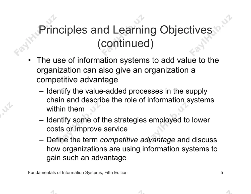 mentals of information systems, fifth edition 31 information and decision support systems (continued) fundamentals of information systems, fifth edition 32 information and decision support systems (continued) fundamentals of information systems, fifth edition 33 specialized business information systems: knowledge management, artificial intelligence, expert systems, and virtual reality • knowledge management systems (kmss) – organized collection of people, procedures, software, databases, and devices • artificial intelligence (ai) – field in which the computer system takes on the characteristics of human intelligence – robotics, vision systems, and natural language processing fundamentals of information systems, fifth edition 34 specialized business information systems: knowledge management, artificial intelligence, expert systems, and virtual reality (continued) fundamentals of information systems, fifth edition 35 specialized business information systems: knowledge management, artificial intelligence, expert systems, and virtual reality (continued) • expert systems – give the computer the ability to make suggestions and act like an expert in a particular field …