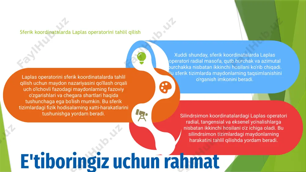 laplas operatorining silindrik va sferik koordinatalarda ifodalanishi. maydonlar nazariyasining tadbiqi - Page 5