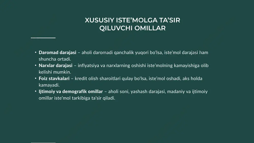 aktivlarga aylantirishga harakat qiladi (oltin, chet el valyutasi). ✅ deflyatsiya: narxlar tushadi, lekin korxonalar foydasi kamayishi tufayli iqtisodiy pasayish ham yuzaga kelishi mumkin. image1.jpeg image2.png /docprops/thumbnail.jpeg
