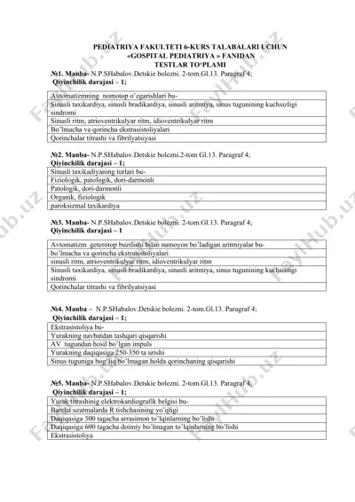 gospital pediatriya testlar to'plami — DOCX