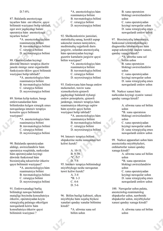 menen ótkerilse? *a. qaqrıqtın ajralıwı kóbeyedi b. qaqrıq mugdarı azayadı c. mersatel epiteliyası aktivlesedi d. dem alıw jollarınıń drenaj funksiyası kusheyedi 35. nege alıp keliwi mumkin, traxeya intubatsiyası, kóp mugdarda gaz aralaspası hám dem alıw jollarında joqarı basım menen ótkerilse? *a. mersatel epiteliyası aktivligi páseyedi b. qaqrıq muǵdarı azayadı c. mersatel epiteliyası aktivlesedi d. dem alıw jollarınıń drenaj funksiyası kúsheyedi 36. nege alıp keliwi mumkin, traxeya intubatsiyası, kóp mugdarda gaz aralaspası hám dem alıw jollarında joqarı basım menen ótkerilse? *a. jótel refleks sónedi b. qaqrıq mugdarı azayadı c. mersatel epiteliyası aktivlesedi d. dem alıw jollarınıń drenaj funksiyası kúsheyedi 37. nege alıp keliwi mumkin, traxeya intubatsiyası, kóp mugdarda gaz aralaspası hám dem alıw jollarında joqarı basım menen ótkerilse? *a. dem alıw jollarınıń drenaj funksiyası tómenleydi b. qaqrıq mugdarı azayadı c. mersatel epiteliyası aktivlesedi d. dem alıw jollarınıń drenaj funksiyası kusheyedi 38. nege alıp keliwi mumkin, traxeya intubatsiyası, kóp mugdarda gaz aralaspası …