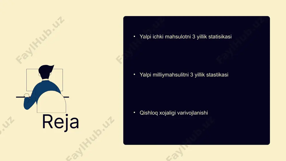 i esa raqamli transformatsiya orqali rivojlandi. bu o'zgarishlar iqtisodiy o'sishga ijobiy ta'sir ko'rsatdi. 2022 yilda iqtisodiy o'sishga ta'sir etgan omillar orasida davlat tomonidan qo'llab-quvvatlash dasturlari, investitsiyalarni jalb qilish va eksportni oshirish strategiyalari mavjud. bu omillar iqtisodiy barqarorlikni ta'minlashga yordam berdi. 1 2 3 2023 yil: yimning hozirgi holati • 2023 yilda avgʻonistonning yalpi ichki mahsuloti (yim) 10% ga o'sdi. • sanoat sektori: 30% • qishloq xo'jaligi: 20% • xizmatlar sektori: 50% • yimning o'sishiga ta'sir etgan omillar: - sanoat rivojlanishi - qishloq xo'jalik mahsulotlarining ko'payishi - xizmatlar sohasida innovatsiyalar. • 2023 yilda iqtisodiy o'sishga: - investitsiyalar va iqtisodiy islohotlar - raqobatbardosh mahsulotlar ishlab chiqarish - tashqi savdo o'sishi • mavjud yutuqlarni qo'llab-quvvatlash va kelajakda o'sishni davom ettirish uchun strategiyalarni ishlab chiqish zarur. 1 2 avgʻoniston yalpi milliy mahsulot: kirish - yalpi milliy mahsulot (ymm) – mamlakat iqtisodiyotining umumiy ishlab chiqarish ko‘rsatkichidir. ymm iqtisodiy o‘sish va rivojlanishni o‘lchashda muhim rol o‘ynaydi. …