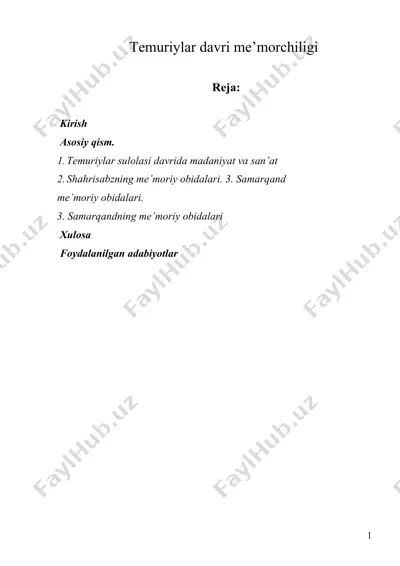 temuriylar davri me’morchiligi — DOCX