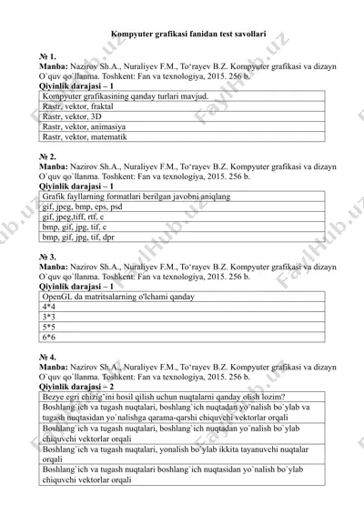 kompyuter grafikasi fanidan test savollari — DOCX