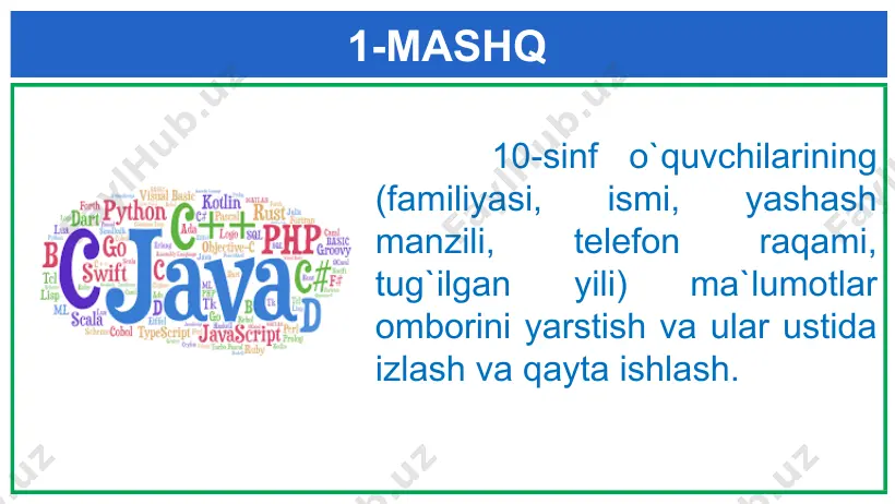 ms accsess 2010 dasturida ma`lumotlarni berilgan shablon bo`yicha izlash va qayta ishlash - Page 4