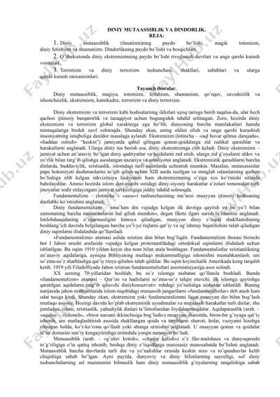 diniy mutaassiblik va dindorlik — DOC