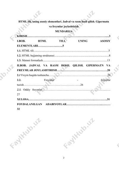 html tili va uning asosiy elementlari — DOCX