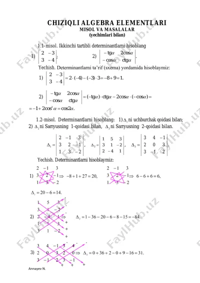 chiziqli algebra elementlari misol va masalalar — PDF