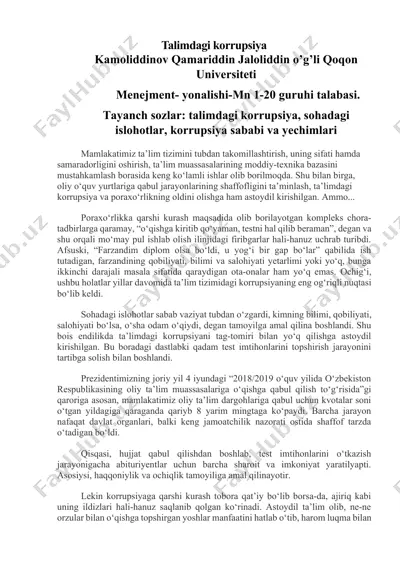 talimdagi korrupsiya — DOCX