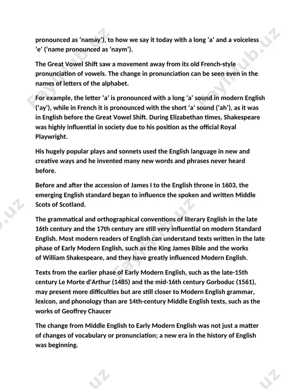 ry of english was beginning. an era of linguistic change in a language with large variations in dialect was replaced by a new era of a more standardised language, with a richer lexicon and an established (and lasting) literature. 1476 – william caxton starts printing in westminster; however, the language that he uses reflects the variety of styles and dialects used by the authors who originally wrote the material.