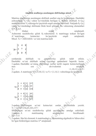 shifrlash usullari haqida ma'lumotlar — DOCX