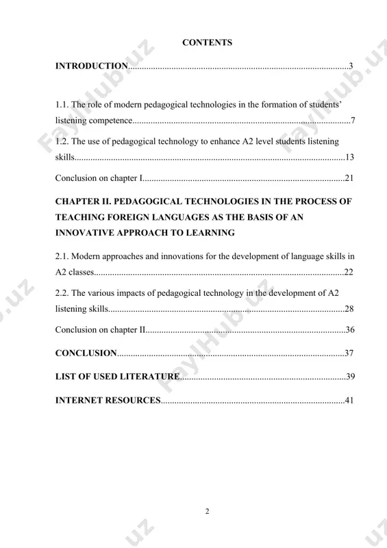 ..........................................................36 cоnclusiоn....................................................................................................37 list of used literature.........................................................................39 internet resources.................................................................................41 intrоductiоn english is the third most widely used native language in the world, behind spanish and standard chinese. it is the second language that people pick up the fastest and is used in nearly 60 independent states either as the official language or one of the official languages. english now plays a bigger part and has more influence both internationally and in uzbekistan. after gaining independence, communication with the outside world improved, and the speed and volume of information exchange in the global village both increased. those who want to improve their global competence should learn english because it continues to be the language of published content on the internet. english is used more frequently now than it ever has been in uzbek culture overall since the country’s declaration of independence. according to shavkat mirziyoyev “the time has come to create in …