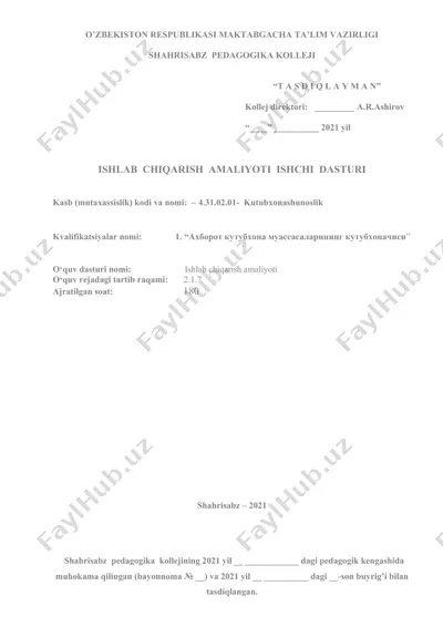 ishlab chiqarish amaliyoti ishchi dasturi — DOCX