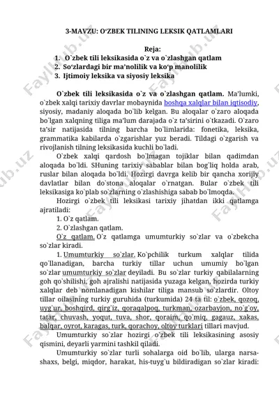 o‘zbek tilining leksik qatlamlari — DOCX