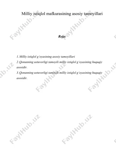 milliy istiqlol mafkurasining asosiy tamoyillari — DOC