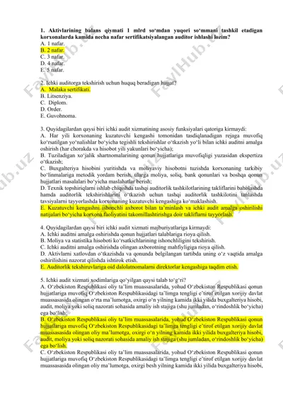 audit fanidan test savollari javoblari bilan — DOCX