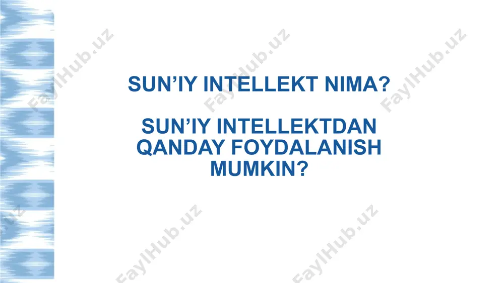 cheklov yoki talab qo‘ying o‘zingiz istagan format yoki uslubga o‘xshash namunani yozing — bu siga yo‘nalish beradi. namuna keltiring agar birinchi marta kerakli javob olmagan bo‘lsangiz, qo‘shimcha tushuntirishlar bering va ko‘rsatmangizni aniqlashtiring. takrorlang yoki aniqlashtiring noaniq yoki umumiy savollar o‘rniga, iloji boricha aniq va tushunarli tarzda yozing. aniq, lo‘nda va batafsil ko‘rsatma bering si dan nima kutayotganingizni aniq yozing: jadval, ssenariy, matn, reja, kod, savol-javob va hk. ko‘rsatma formati va natijani aniq yozing si javobni foydalanuvchi darajasiga qarab moslashtiradi. masalan: “bu mavzuni boshlang‘ich sinf o‘quvchilari tushunadigan tilda tushuntir.” kim uchun yozilishini ko‘rsating savolingizga aniqlik kiriting: nima haqida gap ketayapti, qanday maqsadda foydalanasiz. maqsadni kiriting sun’iy intellektga to‘g‘ri ko‘rsatmalar berish bo‘yicha tavsiyalar https://claude.ai funksiyalari o‘xshash bo‘lgan si’lar: gemini, copilot va hk. asosiy xususiyatlari: matn bilan ishlaydi: suhbatlar, tahlil, yozuvlar yaratadi fayl tahlili: pdf, word, kod orqali yozilgan fayllarini tahlil qiladi va izoh beradi ta’lim jarayonida qanday foydalanish mumkin? darsliklar, referatlar, ilmiy …