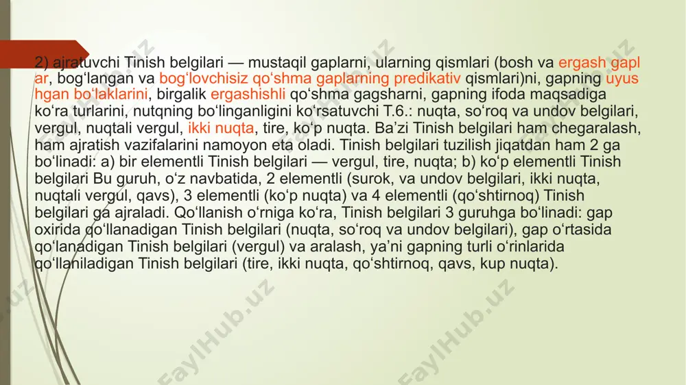 vchilikni bildirsa, oʻsha soʻz yoki jumladan soʻng qavsga oʻragan holda qoʻyiladi. baʼzan jumladagi xato juda qoʻpol boʻlsa, soʻroq belgisi qoʻsha qoʻllanishi mumkin. 3. soʻroq ran tipidagi sarlavhalardan keyin qoʻllanadi: teatr yoshlarga nima berdi? huquqiy meʼyorlarni bilasizmi? ritorik soʻroq gaplar oxirida baʼzan sb., baʼzan soʻroq va undov belgilari qoʻsha qoʻllanadi: dunyoda onadan ulugʻ zot bormi?! etiboringiz uchun rahmat!!! image1.jpg image2.jpg /docprops/thumbnail.jpeg