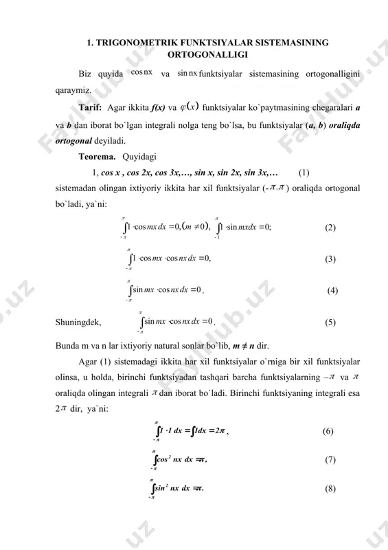 ò ò - - - + - = = p p p p p p p p p ... nxdx cos n 1 nx cos x n 1 nxdx sin x 1 b n ( ) 1 2cos1 21 n n nn pp p + -=-× ( ) 1 1 1111 2sinsin2sin3sin4...sin... 1234 n xxxxnx n + éù - -+-+++ êú êú ëû p p ( ) 1 sinsin2sin3sin 2...1..., 123 n xxxnx x n + éù -+-+-×+= êú ëû ( ) . x p p < < - p ( ) 0 2 1 = + - p p 2 x p = 4 ... 7 1 5 1 3 1 1 1 p = + - + - l l ( ) ( ) x f x f = - ( ) ( ) x f x f - = - ( ) 0 fxdx - ò l …