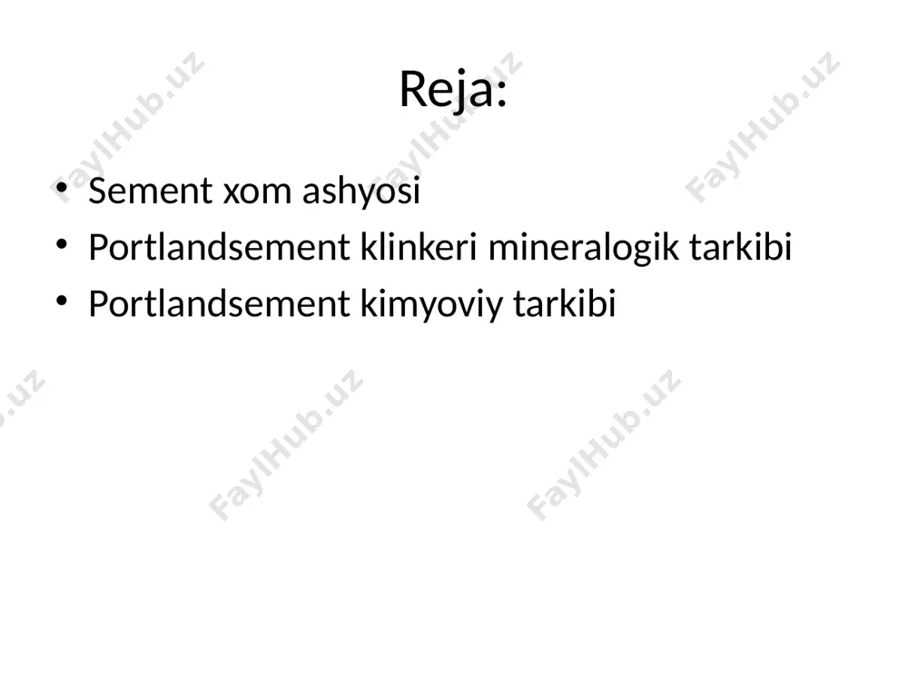 рални номи формуласи миқдори, % уч кальцийли силикат (алит) 3саоsio2(c3s) 45-60 икки кальцийли силикат (белит) 2caosio2(c2s) 20-30 уч кальцийли алюминат 3caoal2o3(c3a) 4-12 тўрт кальцийли алюмоферрит (целит) 4caoal2o3fe2o3(c4af) 10-12 klinker mineral tarkibi alit 3cao.sio2 (c3s) klinkerning asosiy minerali bo‘lib, sementning qotish tezligini, mustahkamligini belgilaydi. alit klinker tarkibida 45- 60% bo‘ladi. uning tarkibida 2-4% atrofida mgo, al2o3, p2o3, cr2o3 va shu kabilar bo‘lib, alit xususiyatlariga ta’sir ko‘rsatadi. alit kristallari uzunchoq (3-20 mkm) bo‘lib, sement aktivligini oshiradi. belit 2cao.sio2 (c2s) klinkerning ikkinchi asosiy minerali bo‘lib, sementning vaqt o‘tishi bilan hosil bo‘ladigan mustahkamligini ta’minlaydi. belit klinker tarkibida 20-30% tashkil etadi va boshlang‘ich davrda sekin qotadi. uning tarkibida 1-3% atrofida al2o3, mgo, fe2o3, cr2o3 va shu kabilar bo‘ladi. uch kalsiyli alyuminat 3cao.al2o3 (c3a) klinker tarkibida 4-12% bo‘lib, 10-15 mkm o‘lchamdagi kristallarni tashkil qiladi. u suv bilan reaksiyaga kirishib juda tezlik bilan gidramineral hosil qiladi, lekin yuqori mustahkamlikka ega bo‘lmaydi. uch kalsiyli alyuminatning zichligi 3,04 g/sm3 …