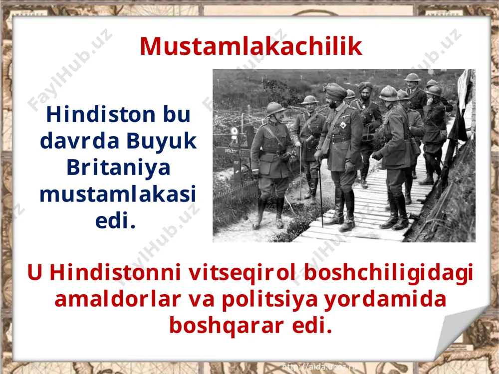 ommaga katta ta’sir ko‘rsatdi. 1908-yili bombey viloyatining surat shahrida hindiston milliy kongressining qurultoyi chaqirildi. 14 1909-yilda „hindiston kengashlari haqida qonun“ nomli hujjat qabul qildi. 15 bu qonunga ko‘ra, aholining faqat yarim foizigina saylov huquqini oldi. image2.jpeg image3.jpeg image4.jpeg image5.jpeg image6.jpeg image7.jpeg image8.jpeg image9.jpeg image10.jpeg image11.jpeg image12.jpg image13.jpeg image14.jpeg image15.jpeg image16.jpg image17.jpeg image1.jpeg /docprops/thumbnail.jpeg