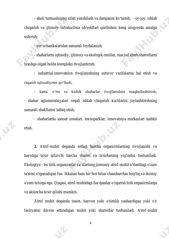 ekologiya biologik xilma-xillikning har qanday shaklini nazarda tutganligi sababli, oziq-ovqat mahsulotlarini qayta ishlashda kichik bakteriyalarning rolidan kelib chiqqan holda tropik yomg'ir o'rmonlari atmosferasi bu ta'sirlardan boshlab har bir mavzuni qamrab oladi. ekologiya fani tabiiy fanlardan xix asr oxirlarida paydo bo'lgan. atrof- muhit psixologiyasi (ekologik psixologiya) — inson va atrof- muhit oʻrtasidagi oʻzaro taʼsirning psixologik jihatlarini, moddiy voqelik omillarining insonga taʼsirini oʻrganadigan fan. "atrof- muhit „ tushunchasi keng 6 maʼnoda talqin etiladi va u ham tabiiy ob’ektlarni, ham moddiy timsolga ega boʻlgan ijtimoiy shakllanishlarni, insonning oʻzi tomonidan yaratilgan moddiy tuzilmalarni, axborot ob’ektlarini va boshqalarni oʻz ichiga oladi. shaxs va atrof- muhit oʻrtasidagi oʻzaro taʼsir modellarini ochib berish orqali atrof-muhitni shunday loyihalash va oʻzgartirish mumkin boʻladiki, u shaxsning ijtimoiy jihatdan maqbul xatti -harakatlarini ragʻbatlantiradi yoki uning xatti-harakatlarining eng mumkin boʻlgan modellarini bashorat qilishga imkon beradi[1]. atrof-muhit psixologiyasining fanlararo tabiati shahar atrof-muhitining (umumiy hududlar) davlat mulki resurslarini boshqarish, murakkab ekologik sharoitlarni tahlil qilish, …