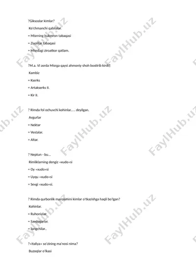 tarix fanidan viktorina savollari to‘plami — DOCX