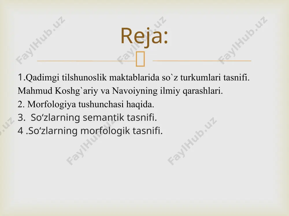 k qarashi uning «muhokamat ul lug‘atayn» asarida qisman o‘z ifodasini topgan deyish mumkin. alisher navoiy turk (o‘zbek) tilining shuhratini olamga yoyish bilan birga, umuman, tilshunoslikning eng muhim masalasiga nisbatan o‘z fikrini ham aytib o‘tgan, o‘z munosabatini bildirgan. alisher navoiyning morfologik qarashi uning quyidagi fikrida, talqinida o‘z ifodasini topgan: a) bor so‘zni uch turkumga ajratadi: fe’l, ism va harakat (yordamchi). bunda navoiyning fe’lga alohida e’tibor qaratgani ancha muhim; b) fe’lning birgalik nisbatdagi shakliga alohida e’tibor beradi (orttirma nisbat yasovchi -t qo‘shimchasiga diqqat qiladi); v) mazmuniy sintaksis bo‘yicha ilk ma’lumot bergan.  morfologiya (yun. morphe – shakl, logos-fan,ta`limot degan manoni anglatadi) (tilshunoslikda) – 1) tilning morfologik qurilishi; 2) soʻz shakllari haqidagi taʼlimot. birinchi maʼnosida obyektni anglatsa, ikkinchi maʼnosida tilshunoslikning shu obyektni oʻrganuvchi boʻlimini bildiradi. u shuningdek 3ta katta guruhga boʻlinadi: 1) mustaqil soʻz turkumlari; 2) yordamchi soʻzlar; 3) oraliqdagi sozlar (alohida olingan soʻzlar). morfologiya  tilshunoslikda, morfologiya soʻzlar, ular qanday tuzilishi va …