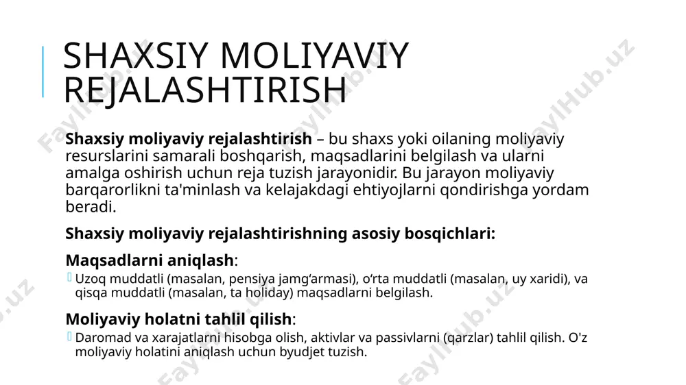 arlik moliyaviy firibgarlik – bu moliyaviy resurslardan nohaq foydalanish, firibgarlik yoki aldov orqali boshqalarning moliyaviy resurslarini qo‘lga kiritishdir. firibgarliklar turli shakllarda sodir bo‘lishi mumkin va har qanday shaxs yoki tashkilotga zarar yetkazishi mumkin. moliyaviy firibgarlik turlari: piramida sxemalari: yangi a'zolarni jalb qilish orqali foyda olishga qaratilgan, aslida bu sxema o'z-o'zidan barqaror emas. ishonchli firmalar: moliya tashkilotlari yoki banklar kabi ko‘rinishga ega bo‘lib, aslida firibgarlik faoliyati olib boradi. internet firibgarligi: e-mail, ijtimoiy tarmoqlar yoki veb-saytlar orqali amalga oshiriladigan firibgarlik, masalan, phishing hujumlari. aksiyadorlik firibgarligi: aksiyadorlik firmalarida haqiqatda mavjud bo‘lmagan aktivlar yoki yutuqlarga investitsiya qilishni taklif qilish. moliyaviy bozor manipulyatsiyasi: bozorni manipulyatsiya qilish orqali qiymatlarni sun'iy ravishda oshirish yoki kamaytirish. sog'liqni sug‘urtalash firibgarligi: yuqori narxli tibbiy xizmatlar uchun haqiqatan ham qabul qilinmagan xizmatlar uchun pul olish. moliyaviy firibgarlikni oldini olish usullari: tahlil qilish: har qanday moliyaviy imkoniyat yoki taklifni diqqat bilan tahlil qilish. ma'lumotni tekshirish: moliyaviy tashkilotlar, investitsiya imkoniyatlari va takliflar to‘g‘risida …