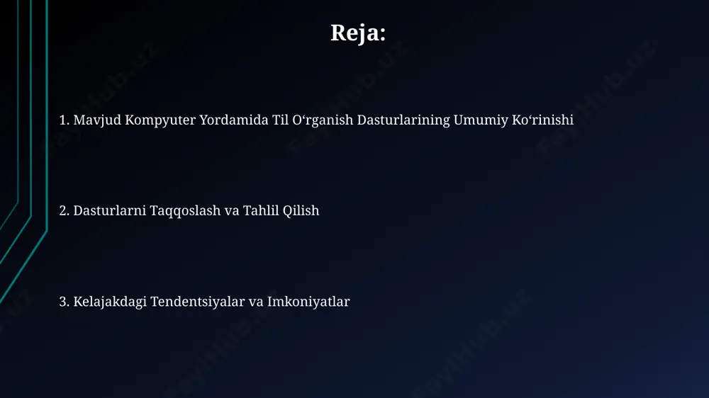 materiallari ko'pmodal yondashuv, matn, audio, video va vizual elementlardan foydalanib, tilning 4 asosiy ko'nikmasini – o'qish, yozish, tinglash va gapirishni bir vaqtning o'zida rivojlantirishga imkon beradi. interaktiv o'yinlar va simulyatsiyalarni o'z ichiga olgan ko'pmodal o'quv materiallari, 1000 dan ortiq so'z boyligini o'zlashtirish va 50% ga yaqin nutq tushunish ko'nikmalarini rivojlantirish imkonini beradi. eng mashhur call dasturlari eng mashhur call dasturlari orasida rosetta stone, o'quv jarayonini 5 bosqichda o'tkazib, interaktiv mashqlar orqali 24 dan ortiq tilni o'rgatish bilan mashhur. memrise dasturi esa, 200 milliondan ortiq so'z va iboralarni o'z ichiga olgan keng ma'lumotlar bazasi va mnemonik texnikalarini qo'llab, tilni samarali o'rganishga yordam beradi. dasturlarni tanlash mezonlari dasturlarni tanlashda o'quvchilarning yosh guruhi va til o'rganish darajasi (a1, b2 va boshqalar) kabi omillarni hisobga olish muhim, bu samaradorlikni oshiradi. dasturning platforma muvofiqligi (windows, android, ios), narxi (bepul yoki to'lovli, abonent to'lovi miqdori) va texnik qo'llab-quvvatlash mavjudligini tekshirish zarur. til oʻrganish metodologiyalari til oʻrganishda …