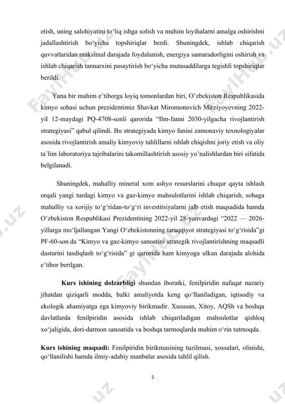 chta atomdan iboratligi, geteroatom tabiati, geteroatomlar soni, halqaning to‘yinganlik darajasiga ko‘ra sinflarga ajratiladi. kondensirlangan (tutash) halqali geterotsiklik birikmalar alohida sinfni tashkil etadi. xususan, bitta geteroatom (azot) tutgan olti a’zoli halqali birikmalar sinfiga piridin, piridazin, pirimidin, pirazindan tashqari fenilpiridin ham kiradi. fenilpiridin – piridin halqasiga fenil guruhi ulanib hosil bo‘lgan aromatik geterosiklik birikmadir. “organik kimyo” (muallif: a.k. kadikov va b.; t.: “o‘zbekiston”, 2003, 2-tom, 215–220-betlar). tarkibida n, o, s tutgan geterotsiklik birikmalar alkaloidlar, vitaminlar, antibiotiklar, tabiiy bo‘yoqlar, nuklein kislotalar, oqsil molekulalari tarkibiga kiradi. hozirda ma’lum bo‘lgan tabiiy va sintetik organik birikmalarning 2/3 qismi geterotsiklik birikmalarga to‘g‘ri keladi. lupacning organik birikmalarni nomlash qoidalariga ko‘ra muhim geterotsiklik birikmalarning tarixiy nomlari saqlab qolingan. masalan, pirrol, furan, tiofen. bitta halqali 3-10 atomlardan iborat geterotsiklik birikmalarni sistematik nomlashda geteroatomni ko‘rsatadigan qo‘shimchalardan foydalaniladi (n-aza, o-oksa, s-tia, p-fosfa va h.k.), asos sifatida esa asosiy geterotsiklik birikma olinadi. geterohalqaning to‘yinganlik darajasi “digidro” (ikkita h atomi birikkan), “tetragidro” “pergidro” kabi …
