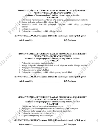 pedagogik nazorat savollari — DOCX