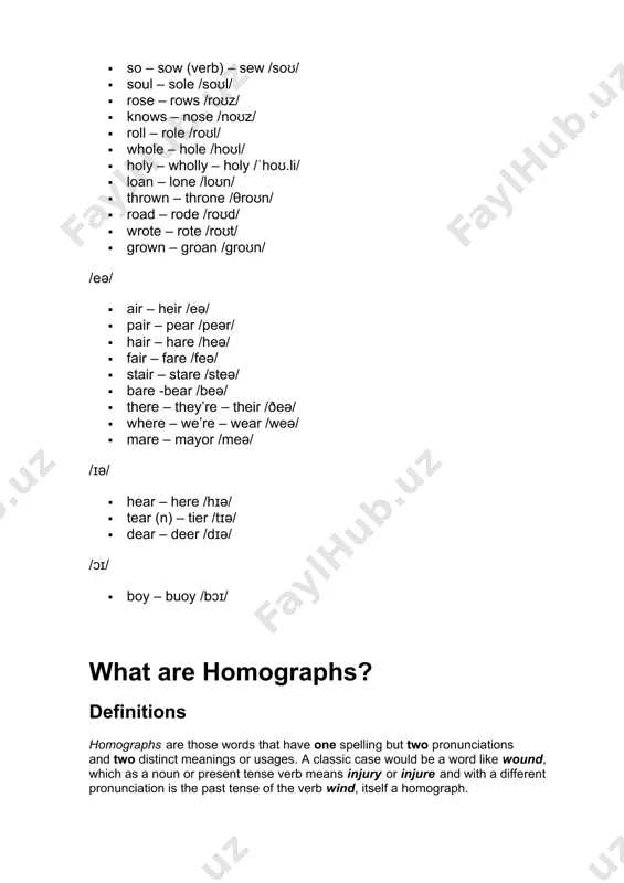 a loan word overlapping with an established english word, real (probably referring to the old spanish coin rather than the football team). the remaining 488 words plus about 140 more which were either not in the dictionary or not given two pronunciations in the dictionary have been classified into relevant groupings and are listed below. the spellings and phonetic transcriptions are mainly as they appear in the dictionary, though i have used gimsonian ipa symbols rather than the alvey transcription that mitton had to use so that he could store his dictionary as a text file. there is also a complete alphabetical checklist of homographs which you can consult if looking for a particular word. double stress a number of double-stress words showed up. these are words whose pronunciation varies with their position in the phrase, front-stressed before a noun, and end-stressed when final in the phrase, though without substantial …