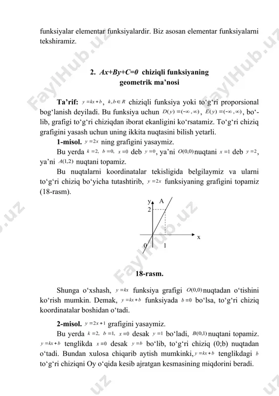 tirilgan grafiklardan foydalanib, ning grafigini yasash mumkin bo‘ladi. buning uchun ning grafigini oy o‘qi yo‘nalishi-da c birlikka yuqoriga, agar c>0 bo‘lsa, va c birlikga pastga, agar c 0 k £ - = = 0 0 | | x x x x x y | | x y = a x x f = ) ( c bx ax y + + = 2 ) , ( ¥ -¥ î x ÷ ÷ ø ö ê ë é ¥ - - , 4 4 2 a ac b ú û ù ç ç è æ - - ¥ - a ac b 4 4 , 2 2 ax y = 2 2 x y = 2 2 x y - = 2 2 x y = c x y + ± = 2 2 2 2 x y ± = 2 ) ( 2 a x y - = 2 2 …