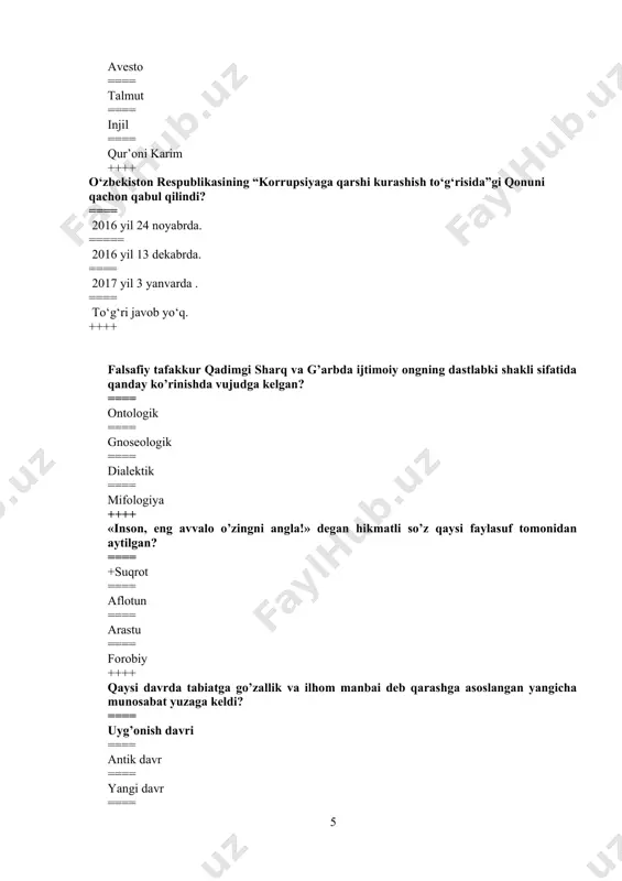 motning kelib chiqishiga asos bo’ldi? ==== dualizm ==== monizm ==== deizm ==== tomizm ++++ olamni doimo harakatda va rivojlanishda deb targ’ib qiluvchi oqim ==== ekologik oqim ==== metafizika ==== dialektika ==== sofistika ++++ tabiiy jarayonlar va hodisalar holatlarining har qanday o’zgarishi bu - ... ==== taraqqiyot ==== rivojlanish ==== o’zgarish ==== harakat ++++ issiqlik, yorug’lik, elektromagnitizm harakatning qaysi shakliga mansub? ==== mexanik ==== ximik ==== ijtimoiy ==== fizik ++++ borliqdagi tarkibiy bog’lanishlarni ifodalovchi kategoriyalar juftligini aniqlang. ==== analiz, sintez, taqqoslash, mavhumlashtirish, umumlashtirish ==== butun va bo’lak, sistema va element, xususiylik va umumiylik, hodisa va mohiyat, shakl va mazmun ==== sabab va oqibat, tasodif va zaruriyat, imkoniyat va voqelik metafizika, dialektika, sinergetika, fenomenologiya, verifi-katsiya va boshqalar ++++ «taraqqiyot» tushunchasiga berilgan to’g’ri ta’rifni aniqlang. ==== murakkab sistemalarning uzoq muddat davomidagi barqarorligi jarayoni ==== #murakkab sistemalarning uzoq muddat davomidagi izchil va sifatiy o’zgarishi jarayoni ==== murakkab sistemalarning uzoq muddat davomidagi beqarorligi jarayoni ==== …