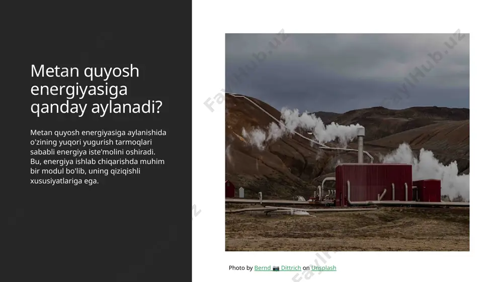etan transport sohasida metan, transport sohasida yanuvchi kuchlarda yoki samarali transport vositalarida energiya manbai sifatida ishlatiladi. bu esa atrof-muhitni saqlashda yaxshi natijalar beradi. metan va uning biologik o'zgarishi metan, biologik protsesslarda qirraladi va yuqoriga zamon qolganligi katta zarar keltiradi. bu jarayon atmosferada yengiltem havo o'xshashligini oshirishi bilan bog'liq. biologik o'zgarishlarni tushuntirish uchun, biologik protsesslarni o'rganish zarur. photo by you le on unsplash metan ishlab chiqarishda yangi texnologiyalar 1 metan ekstraksiyasi metan ishlab chiqarishda yangi texnologiyalar o'rtasida metan ekstraksiyasi keng tarqalgan bo'lib, bu energiya ishlab chiqarish jarayonida muhim ahamiyatga ega. 2 katalitik konversiya katalitik konversiya texnologiyasi metan ishlab chiqarishda yangi yo'nalishdir. bu texnologiya orqali metan qog'ozga aylanadi va qimmatli kimyoviy mahsulotlarga aylanadi. 3 biogaz biogaz texnologiyasi metan ishlab chiqarishda yangi yo'nalishdir. bu texnologiya orqali organik moddalar izidan metan olinadi va energiya sifatida ishlatiladi. 4 elektroliz elektroliz texnologiyasi metan ishlab chiqarishda yangi texnologiyaning biridir. bu texnologiya orqali suv va metan qo'shilmasi elektr …