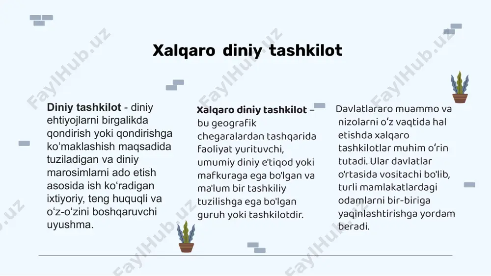 gan millatlar tashkiloti (bmt) huzurida kuzatuvchi maqomi belgilangan. oʻzbekiston respublikasi (1996 yildan) iktga toʻliq aʼzo boʻlib kirgan. ikt ustaviga binoan uning maqsadi aʼzo davlatlar oʻrtasida islom birdamligini ragʻbatlantirish, iqtisodiy, ijtimoiy, madaniy, ilmiy va b. sohalarda hamkorlikni mustahkamlash. ikt qarorgohi jidda sh.da joylashgan. ikt huzurida islom taraqqiyot banki, fan va texnika sohasida hamkorlik boʻyicha doimiy qoʻmita faoliyat koʻrsatadi. islom konferensiyasi tashkiloti (ikt) (inglizcha: icesco) – musulmon mamlakatlarida ta’lim, fan, madaniyat va kommunikasiya masalalari bilan shug‘ullanuvchi, a’zo davlatlar o‘rtasidagi aloqalarni mustahkamlashga qaratilgan ixtisoslashgan tashkilotdir. icesco qarorgohi rabotda (marokash) joylashgan. uning bosh direktori, doktor salom bin muhammad al malik bo‘ladi. islom olami ta’lim, fan va madaniyat tashkiloti 1981-yil 28-25-yanvar kunlari muqaddas makka shahrida bo‘lib o‘tgan uchinchi islom anjumanida qabul qilingan oliy qaror islom hamkorlik tashkiloti qoshida “ta’lim, fan va madaniyati bo‘yicha islom tashkiloti” deb nomlangan qo‘shma islom ishchi-xodim organlari doirasida yangi xalqaro islom organi tashkil etilganligi o‘z tasdig‘ini topadi. tarixi 9 o'zbekiston 2017 …