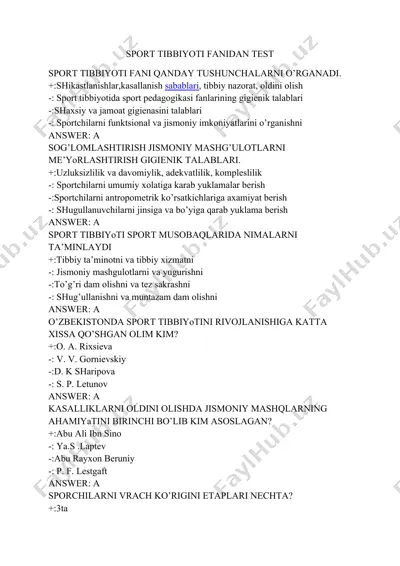 sport tibbiyoti fanidan test — DOCX