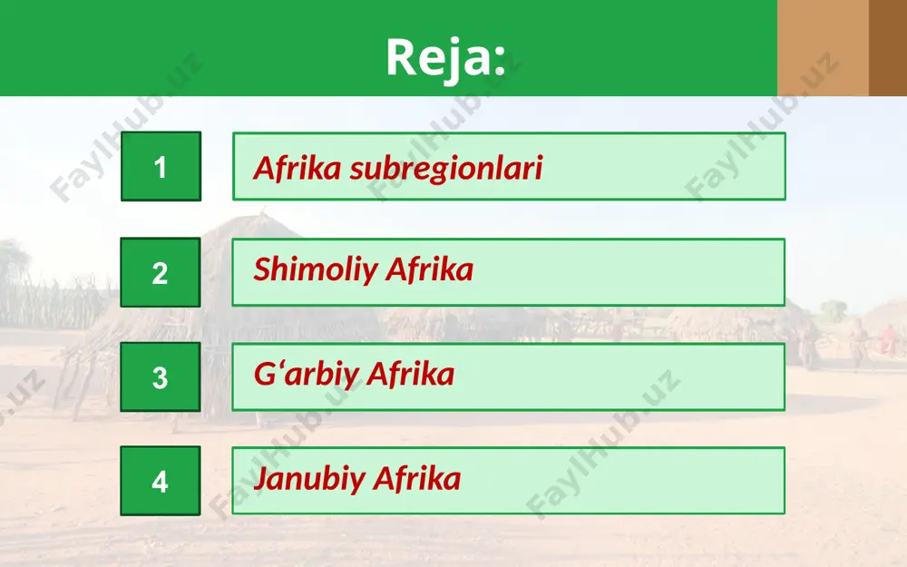qish imkoniyatiga ega bo‘lganligi sababli, qadimdan hindiston va turli arab davlatlari bilan savdo aloqalarini o‘rnatib kelgan. janubiy afrika – yevropa, osiyo, amerika qit’alaridan ancha uzoqda joylashgan bo‘lsada, qulay transport-geografik o‘ringa ega. uning qirg‘oqlaridan muhim dengiz yo‘li yo‘nalishlari o‘tadi. afrika katta miqdorda tabiiy, ijtimoiy, iqtisodiy resurs imkoniyatlariga ega. lekin, mintaqa davlatlarining ijtimoiy-iqtisodiy rivojlanish darajasi pastligi, aholisining milliy va diniy tarkibidagi o‘ziga xosliklar. image2.jpg image3.png image4.jpeg image5.jpeg image6.jpeg image7.jpeg image8.jpeg image9.jpeg image10.jpeg image11.jpeg image12.jpeg image13.jpeg image14.jpeg image15.jpeg image16.png image17.jpeg image18.jpeg image1.jpg