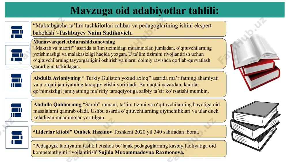 xodimlarni jalb qilish. ularning fikrlarini va takliflarini inobatga olish. maktab rahbarlari, lider pedagoglar va kasaba uyushmasi raisi. o‘quv yili davomida. maktablarda o‘qituvchilarning bir-birlariga bo‘lgan mehr-oqibatlarini kuchaytiradi hamda sog‘lom muhitni yanada rivojlantiradi. 2 olis va tog‘li hududlardagi maktabning bitiruvchilariga imtiyozlar berilishi. olis va tog‘li hududlardagi oltin medalga bitirgan bitiruvchilariga pedagogika yo‘nalishlariga o‘qishga kirishga imtiyozlar berish va ularni aynan shu hududlarda pedagogik faoliyat olib borishlarini ta’minlash. maktab rahbarlari, o‘ibdo‘ va psixolog. o‘quv yili davomida. o‘z hududidagi o‘quvchilardan o‘qituvchilar shakllantirish orqali kadrlar qo‘nimsizligiga barham berish mumkin. chora-tadbirlar rejasi e’tiboringiz uchun rahmat! image1.png image2.png image3.png image4.png image5.jpeg image6.png image7.png image8.png image9.png image10.png image11.png image12.jpeg image13.png image14.png image15.png image16.jpeg image17.png image18.jpeg image19.png image20.png image21.png image22.png image23.jpeg image24.jpeg image25.jpeg image26.jpeg image27.jpeg image28.jpeg image29.png /docprops/thumbnail.jpeg
