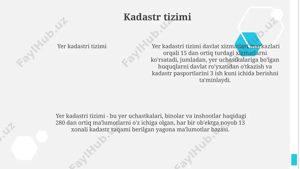 ta'minlash kabi muhim vazifalarni bajaradi. davlat kartografiyasi geoaxborot tizimlarini (gis) rivojlantirish, milliy kartografik fondni shakllantirish, hududiy rejalashtirish uchun aniq geodezik ma'lumotlar bilan ta'minlashda muhim rol o'ynaydi. davlat kartografiyasi haqida ma'lumot kartografik proektsiyalar kartografik proektsiyalar kartografik proektsiyalar matematik usul boʻlib, yerning 3 oʻlchamli shaklini 2 oʻlchamli tekislikka oʻtkazish jarayonida ishlatiladi. distorsiyalar minimal boʻlishi uchun turli xil proeksiyalar mavjud. kartografik proektsiyalarda masofalar, shakllar, maydonlar va yoʻnalishlar kabi elementlar buzilishi mumkin. proeksiyani tanlashda kartaning maqsadi inobatga olinadi, masalan, mercator proeksiyasi navigatsiya uchun mos. e'tiboringiz uchun rahmat @taqdimot_robot