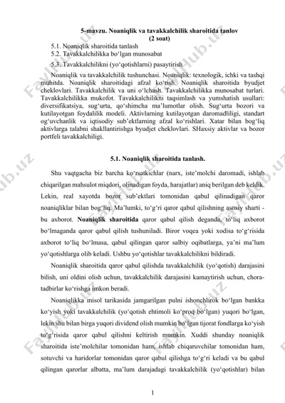 noaniqlik va tavakkalchilik sharoitida tanlov — DOCX