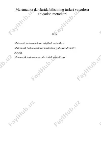 matematika darslarida bilishning turlari va xulosa chiqarish metodlari — DOC