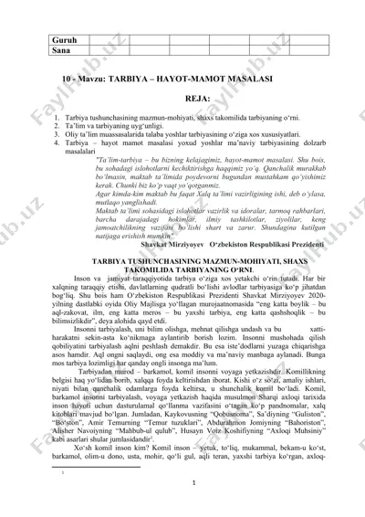 tarbiya – hayot-mamot masalasi — DOC