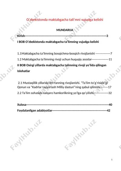 o'zbekistonda maktabgacha tali’mni vujudga kelishi — DOC